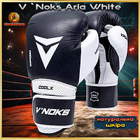Боксерські рукавички для боксу натуральна шкіра чорні V`Noks Aria White 10 унцій