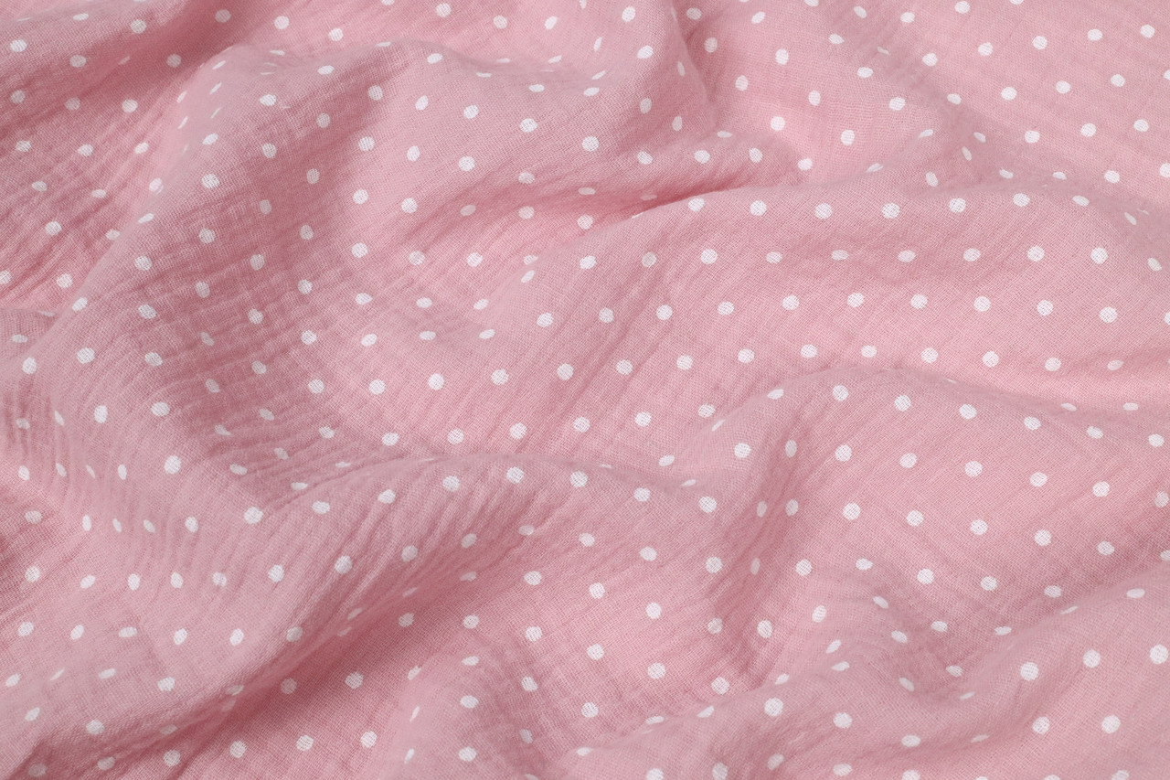 Відріз мусліну жатки Горошки на пильно-рожевому 78х135 см