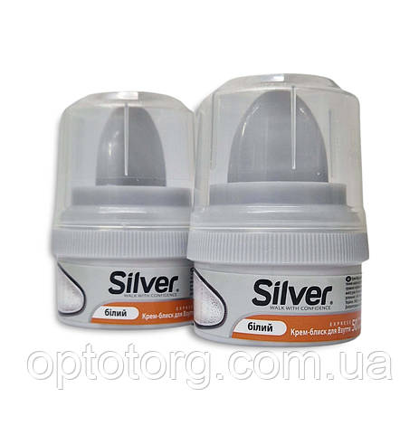 Крем банка біла з губкою Сільвер (Silver) для взуття 50мл, фото 1