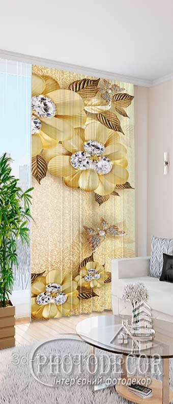 Фото Штора "Золоті квіти", висота - 2,6м, ширина - 1,0м, тасьма