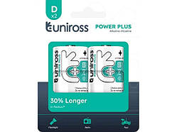 Батарейка лужна LR20/D20 2шт Power Plus Alkaline D/LR20 1.5V - PK2 (блістер) ТМ UNIROSS