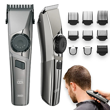 Акумуляторна машинка для стрижки волосся голови з регульованою довжиною і швидкістю USB зарядка 6 насадок XO
