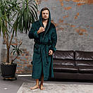 Чоловічий махровий банний халат Туреччина довгий з капюшоном від виробника смарагдовий, Чоловічі халати велсофт, фото 2