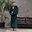 Чоловічий махровий банний халат Туреччина довгий з капюшоном від виробника смарагдовий, Чоловічі халати велсофт, фото 3