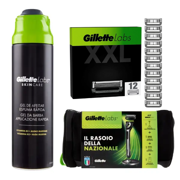 Комплект Gillette Labs Kit: Бритва (13 касет) + Магнітна основа + Зволожуючий крем 100 мл + Сумка + Гель для гоління