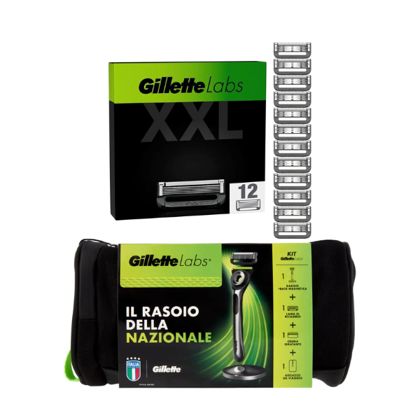 Комплект Gillette Labs Kit: Бритва + 12 касет + Магнітна основа + Зволожуючий крем 100 мл + Сумка