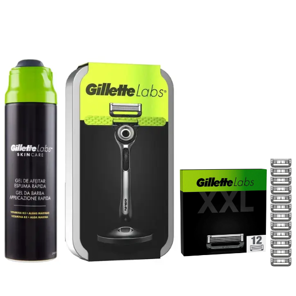Комплект Gillette: Бритва Labs with Exfoliating Bar + 14 касет + кейс + гель для гоління 198 мл