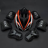 Якісний комплект захисту, шолом із підсвіткою + наколінники, налокітники, рукавички, фото 5