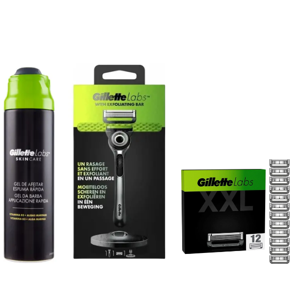Комплект Gillette: Бритва Labs with Exfoliating Bar + 13 касет + підставка + гель для гоління 198 мл