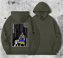 Чоловічий худі на флісі з принтом Врятуй Україну вбивай ***сіян , Хакі