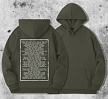 Чоловічий худі на флісі з принтом Гімн Азов молитва українського націоналіста , Хакі