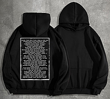 Чоловічий худі на флісі з принтом Гімн Азов молитва українського націоналіста , Чорний