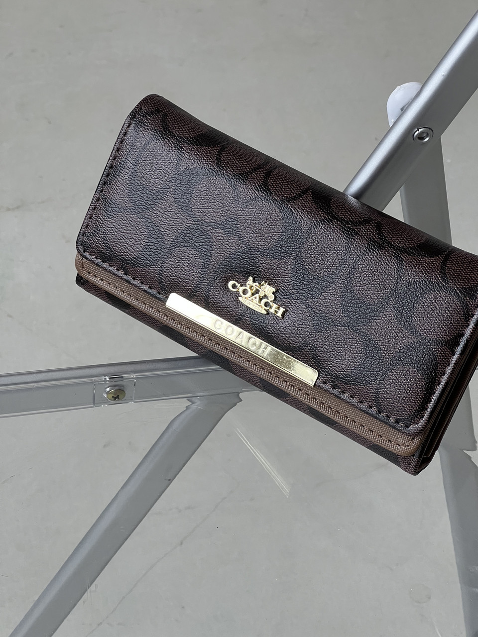 Жіночий гаманець Coach коричневий подвійний великий Коуч