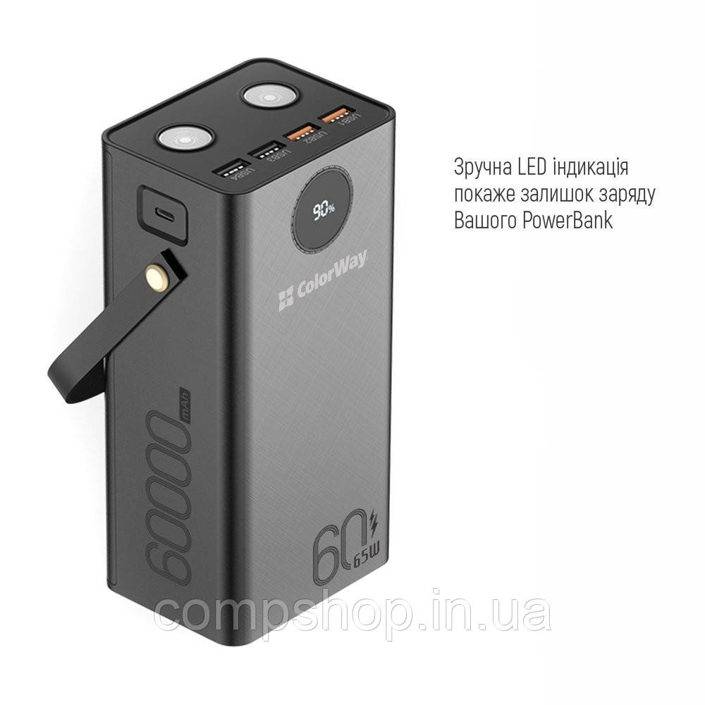 Універсальна мобільна батарея 60000mAh Colorway Powerful (USB QC3.0 + USB-C Power Delivery 65W) Black, фото 1