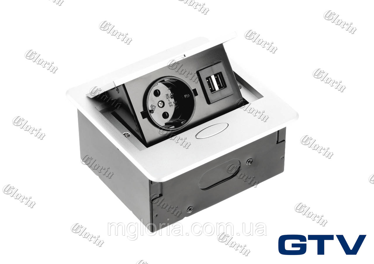 Розетка вбудована Avaro біла SHUCO + 2 USB, фото 1