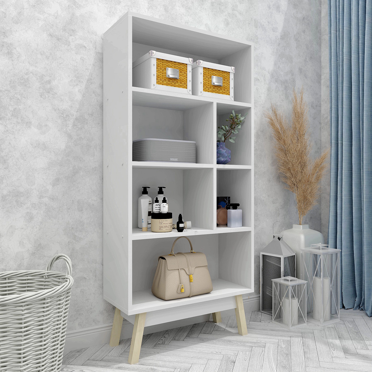 Стильний вузький відкритий стелаж для книг білий підлоговий для дому кімнати вітальні 64 см ДСП FLASHNIKA W13