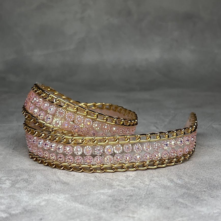 Силіконова смужка з камінцями і ланцюжком, розмір 1,5 см*38 см, рожевий с золотом, арт 08708, 1 шт, Різнокольоровий, фото 1