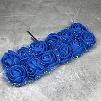 Букет троянд з фоамірану з фатином, D квітки ~2,5 см, довжина ~6,5 см, синій, 1 букет (12 квітів), Синій