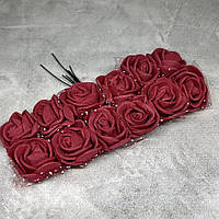 Букет троянд з фоамірану з фатином, D квітки ~2,5 см, довжина ~6,5 см, бордовий, 1 букет (12 квітів), Бордовий