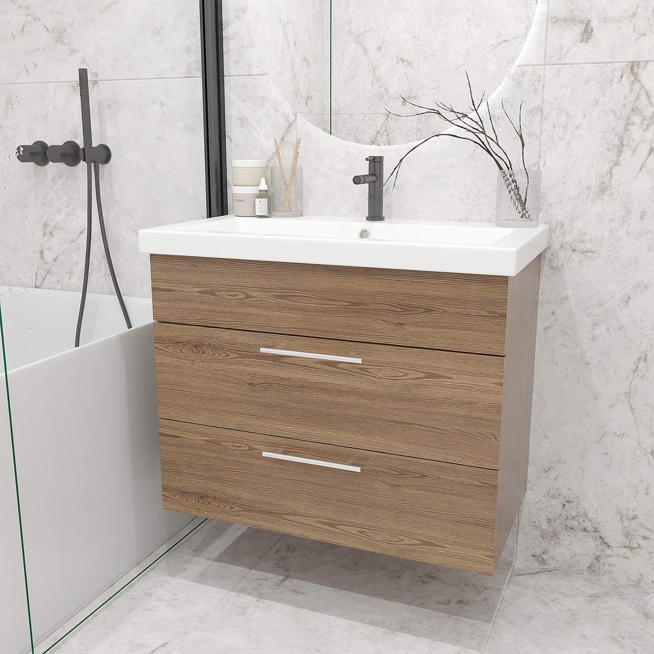 Тумба з умивальником для ванної кімнати 650×800×450 ТПУ-5 Дуб Родос, фото 1