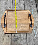 Поднос дерев'яний дубовий з металевими ручками, фото 2