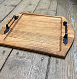 Поднос дерев'яний дубовий з металевими ручками, фото 3