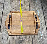 Поднос дерев'яний дубовий з металевими ручками, фото 5