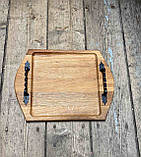 Поднос дерев'яний дубовий з металевими ручками, фото 6