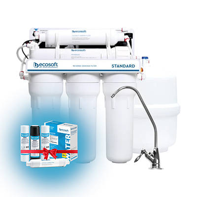 Система зворотного осмосу Ecosoft Standard з помпою MO550PECOSTD + 4 картриджів Ecosoft CPV4POST