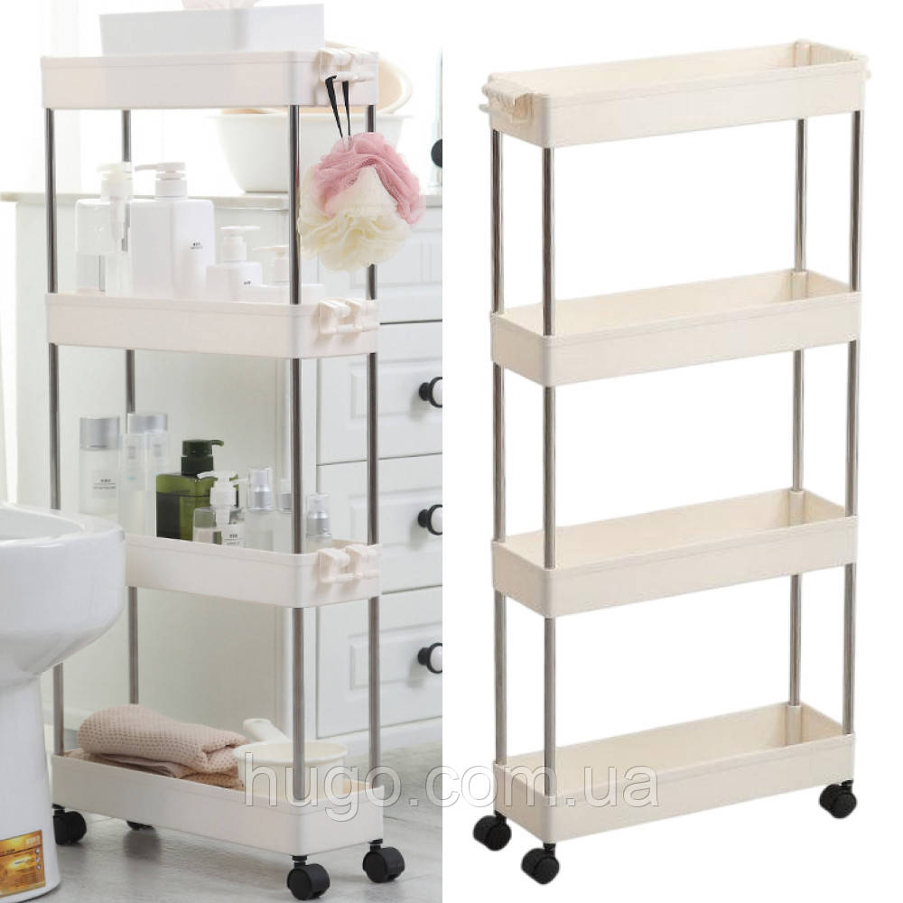 Етажерка на колесах 4 яруси, 87×38×13см, Bathroom Rack / Вузька полиця на колесах / Підлогова етажерка у ванну