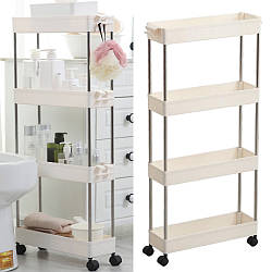 Етажерка на колесах 4 яруси, 87×38×13см, Bathroom Rack / Вузька полиця на колесах / Підлогова етажерка у ванну