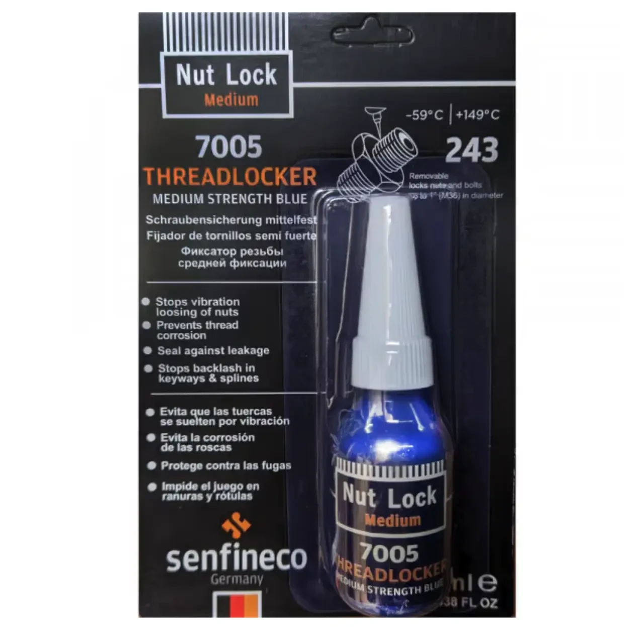Фіксатор різі синій Senfineco Threadlocker Medium Blue 7005S, 10 мл, синій, фото 1