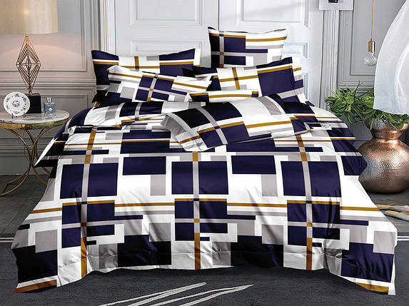 Сімейний комплект постільної білизни 240*220 із полікотону, білого кольору в геометричний принт №208592 Черешенька™, фото 1