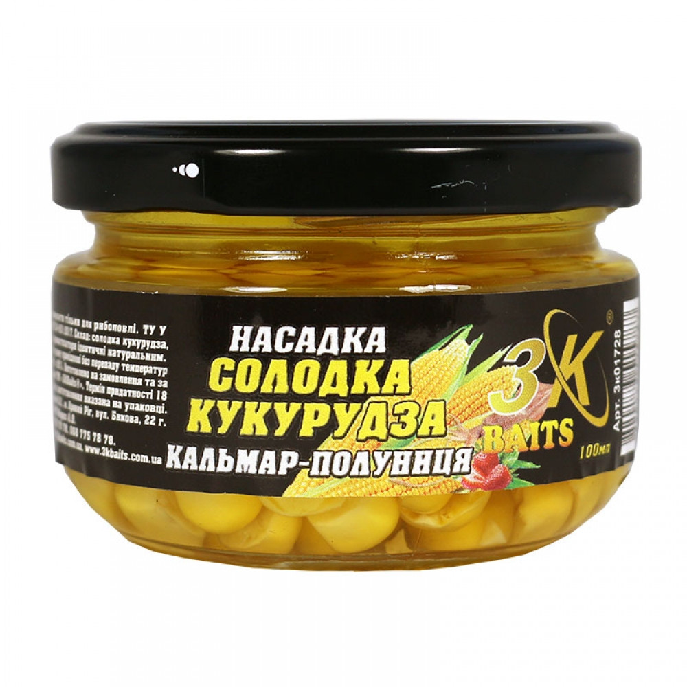 Насадка 3KBaits Солодка кукурудза Premium Кальмар-полуниця 100 мл (3KB1837), фото 1