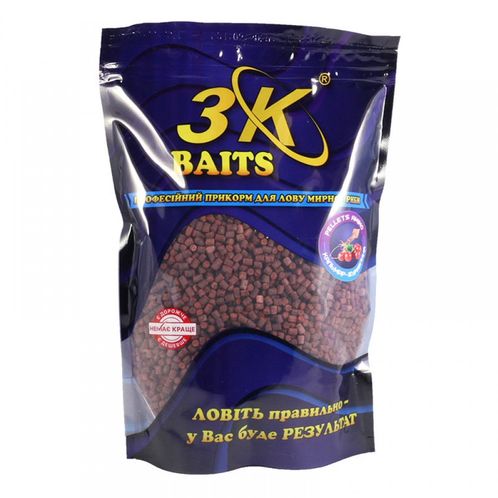Пелетс 3KBaits Amino Кальмар-клюква 4 мм 800 г (3KB1859)