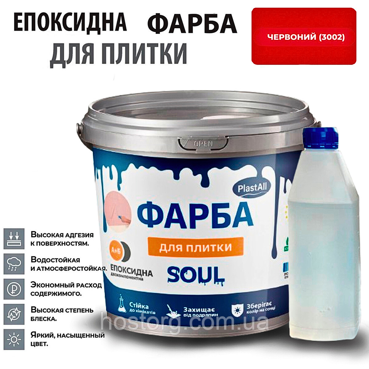 Епоксидна глянцева фарба для реставрації плиткових поверхонь 1 кг Plastall™(Червоний колір)