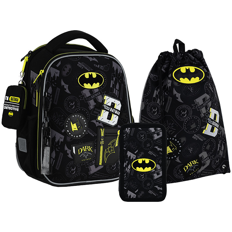 Шкільний набір Kite Education DC Batman SET_DC25-555S (рюкзак, пенал, сумка) 115-130см