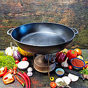 Чавунна якісна універсальна жаровня сковорода 40 см для будинку круглі сковороди жаровні без кришки висота 8 з ручкою із чавуну