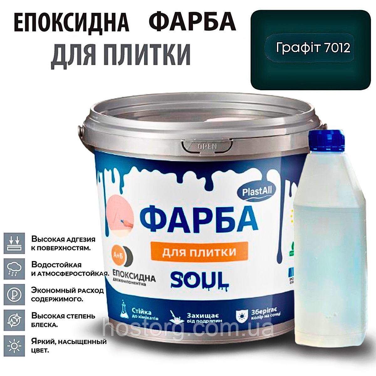 Епоксидна глянцева фарба для реставрації плиткових поверхонь 4.5 кг Plastall™ (Графітовий колір)