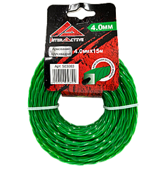 Волосінь круч. квадрат 4.0 мм*15м-(зелена з кордом)