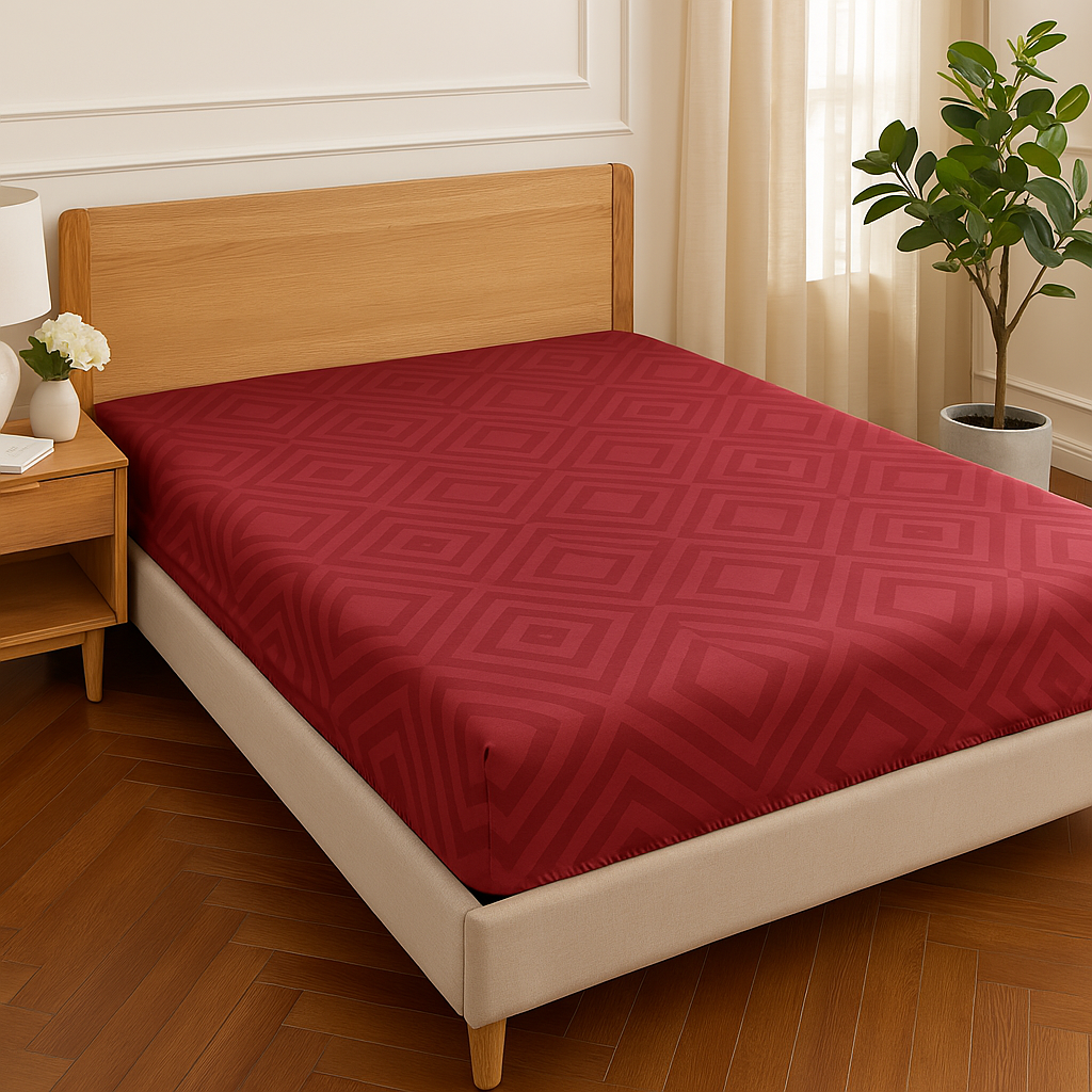 Простирадло на гумці двоспальне "Ромб Червоний" | Бязь 160x200 см, фото 1