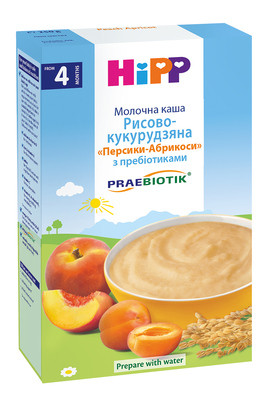 Молочна каша 2983 HIPP Рисово-кукурудзяна з персиком,абрикосом без глютена з 4 місяців, 250г.(Хіпп), фото 1