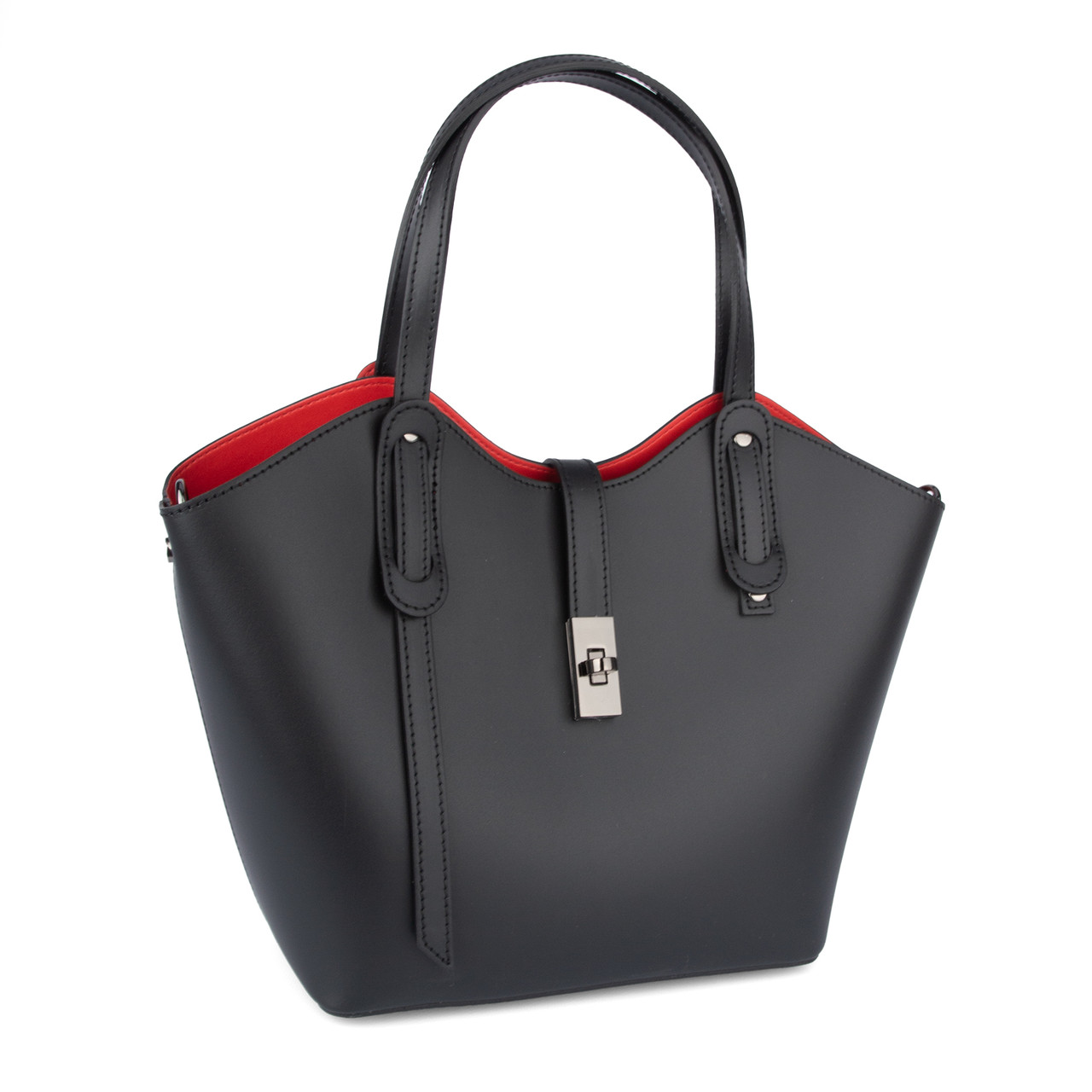 Сумка жіноча шкіряна Virginia Conti 03692 з червоною підкладкою чорна