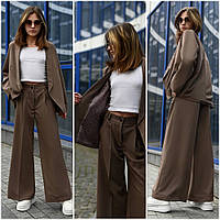 Детский школьный брючный костюм на девочку широкие прямые брюки и пиджак 9-13 лет. на рост 146-170