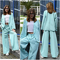 Школьный костюм брючный на девочку широкие прямые брюки и пиджак жакет 9-13 лет. на рост 146-170