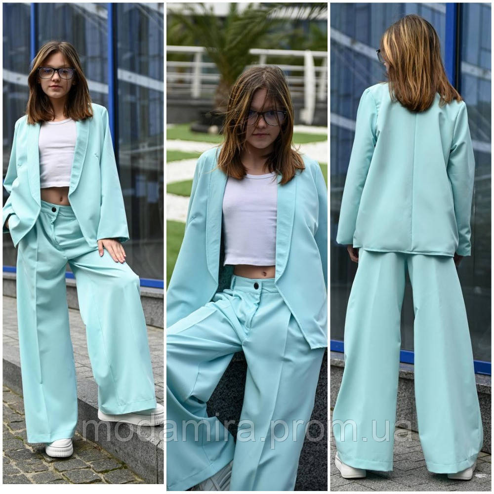 Школьный костюм брючный на девочку широкие прямые брюки и пиджак жакет 9-13 лет. на рост 146-170 - фото 1 - id-p2573814911