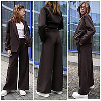 Детский классический школьный брючный костюм для девочки широкие брюки и пиджак 9-13 лет. на рост 146-170