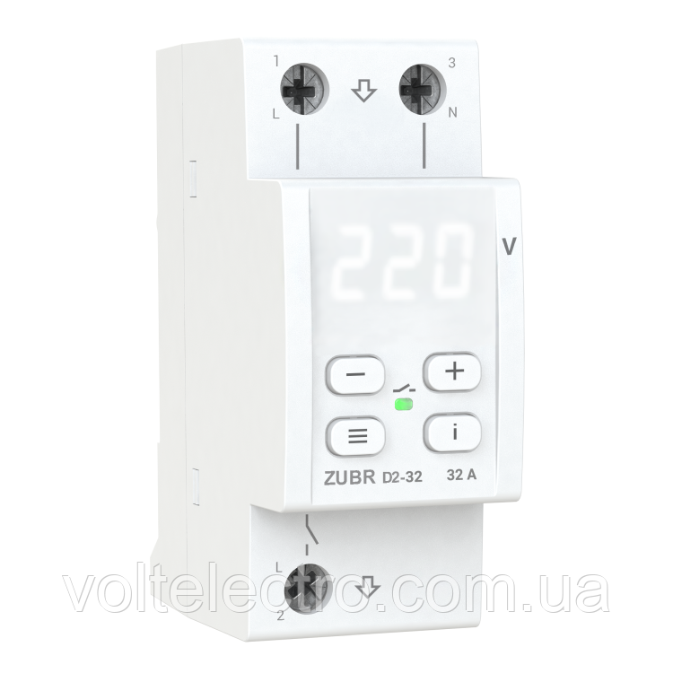 Реле напруги ZUBR D2-32 на DIN-рейку White, фото 1