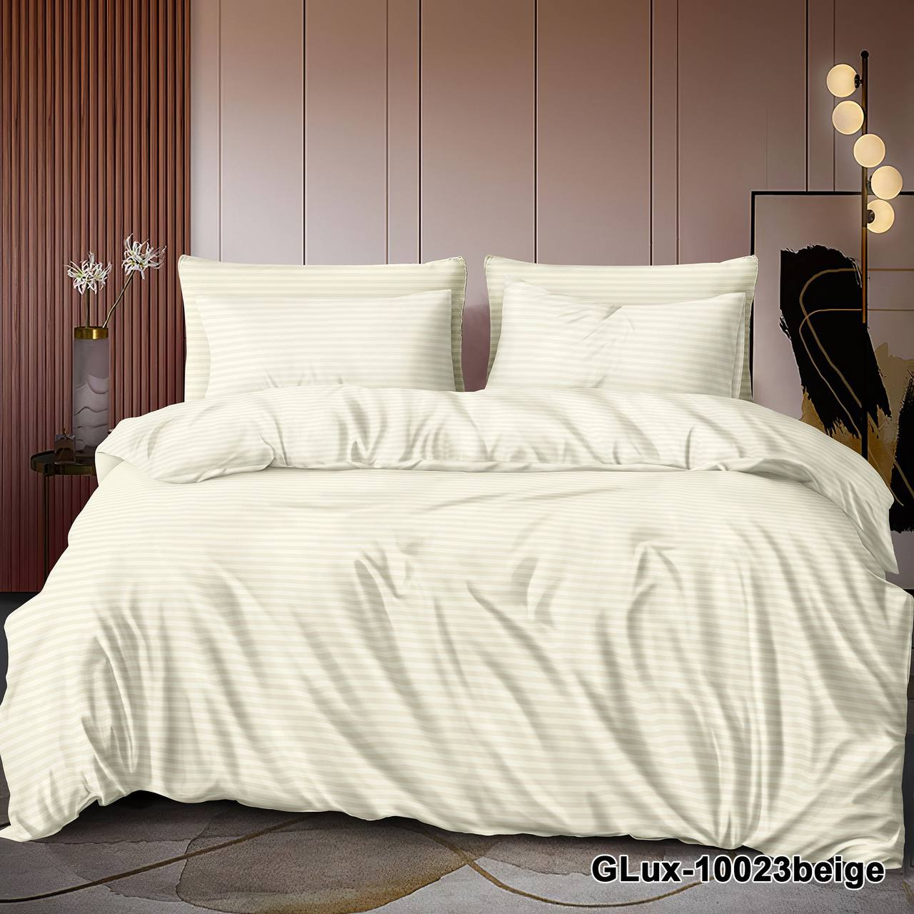 Двоспальний комплект (Бязь) | Комплект постільної білизни "Молочні полоси" | Простирадло 200х220 см, фото 1