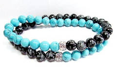 Браслет чоловічий Обсидіан і Бірюза у 2 оберти